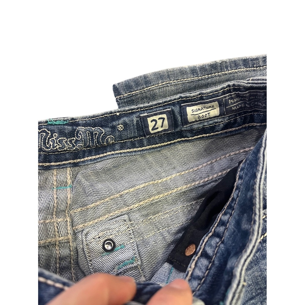 Miss Me Signature Boot Cut Jeans Low Rise Floral Embroidered Vintage y2k Sz 27 - Picture 4 of 12